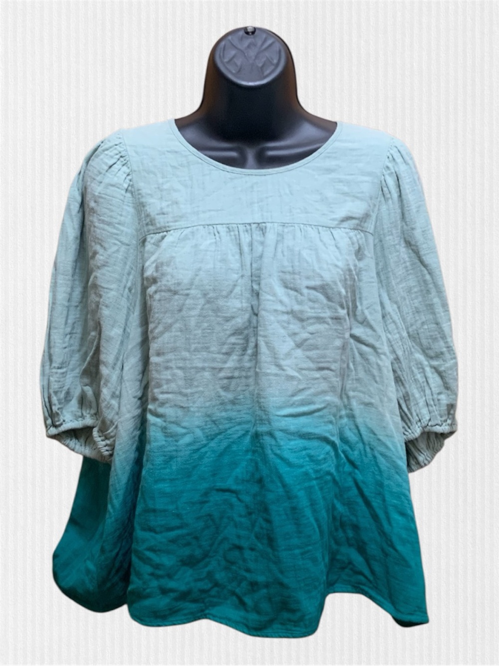 NWT Universal Thread Dip Dye Ombre Puff 3/4 Sleeve Gauze Blouse Teal Green W XL